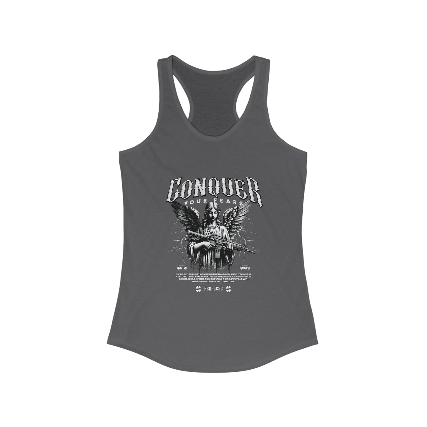Conqueror Graphic Racerback Tank for Women - Inspirational Workout Top